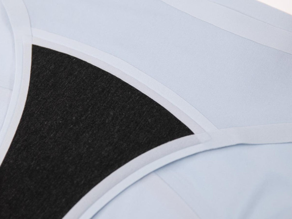 Close-up of the soft gusset of Kiri Celeste Blue daywear period underwear