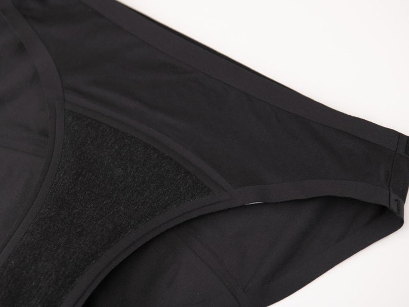 Close-up of the absorbent gusset of the Nisha Black daywear period underwear
