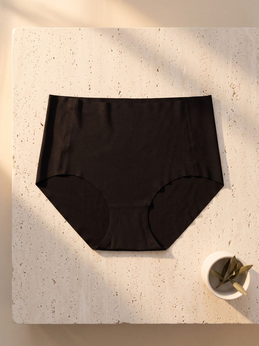 Daily High-Waist Antibacterial Panty in Selene Black on travertine