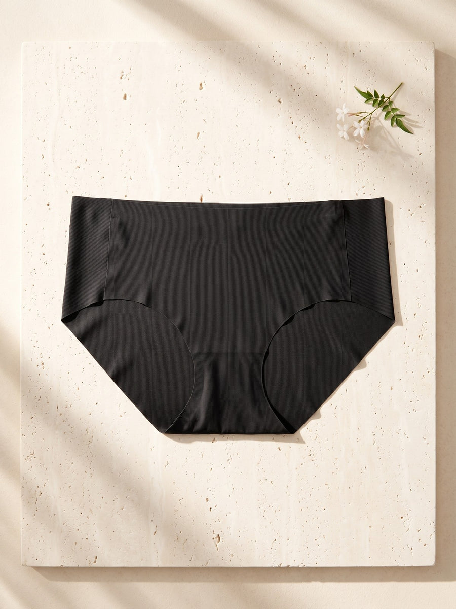 Daily Mid-Waist Antibacterial Panty in Selene Black on travertine