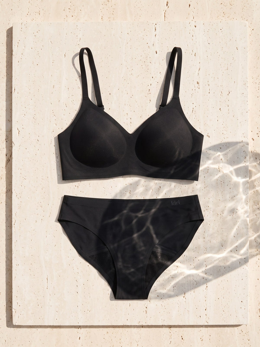 Kiri Selene Black bra and Nisha Black daywear as a matching set