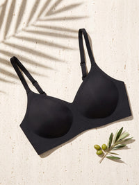Kiri Selene Black wireless bra on pale travertine 1